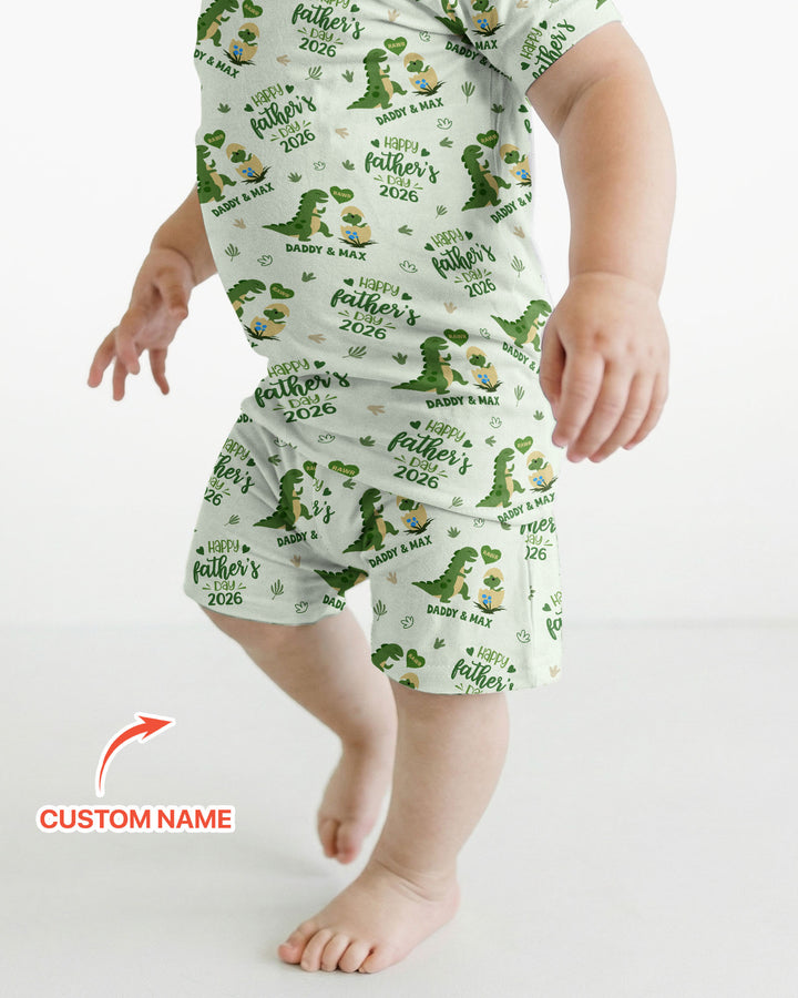 Custom Name Fathers Day 2026 Bamboo Two Piece Short Sleeve Shorts Pajama Set