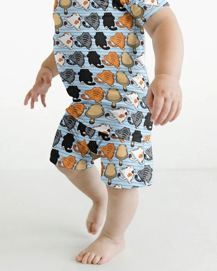 Funny Cat Butts Club Family Matching Bamboo Two Piece Short Sleeve Shorts Pajama Set