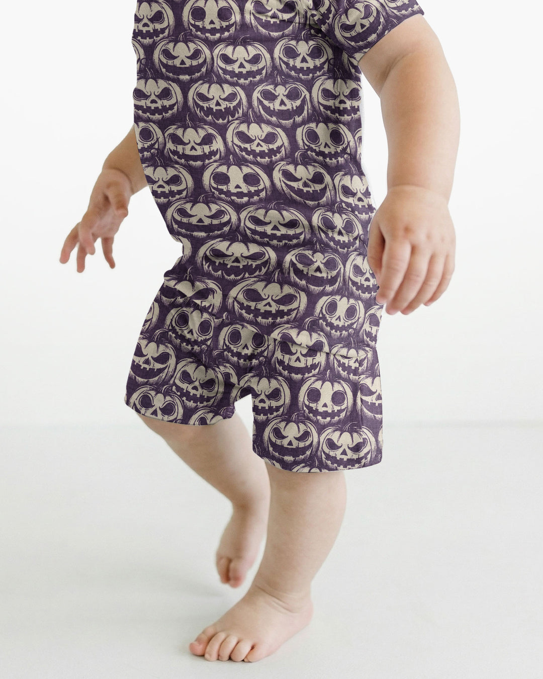 Retro Halloween Jack-O-Lantern Spooky Faces Bamboo Two Piece Short Sleeve Shorts Pajama Set