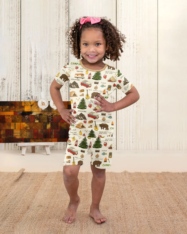 Outdoor Camping Adventure Family Matching Bamboo Two Piece Short Sleeve Shorts Pajama Set
