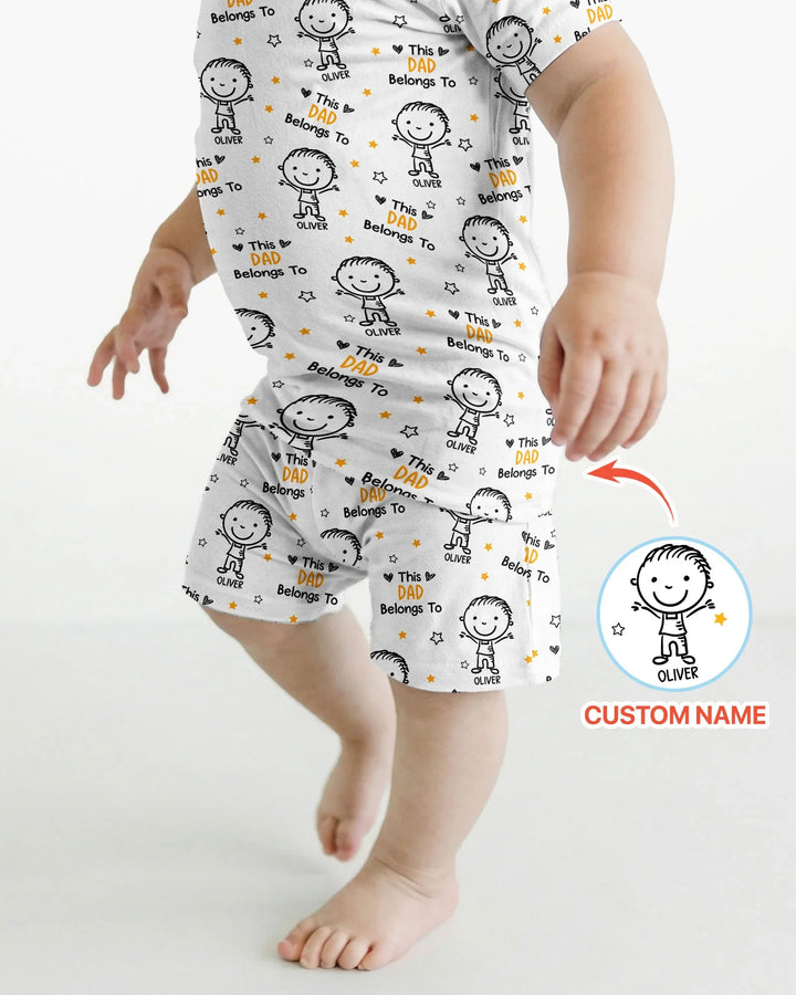 Custom Name This Dad Belongs To Doodle Bamboo Two Piece Short Sleeve Shorts Pajama Set