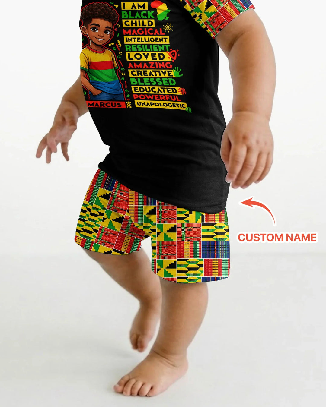 Custom Name I Am Black Child Boy Bamboo Two Piece Short Sleeve Shorts Pajama Set