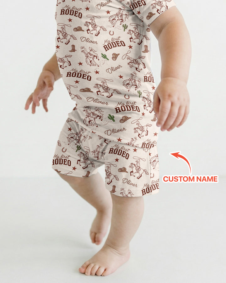 Custom Name First Rodeo Family Matching Bamboo Two Piece Short Sleeve Shorts Pajama Set