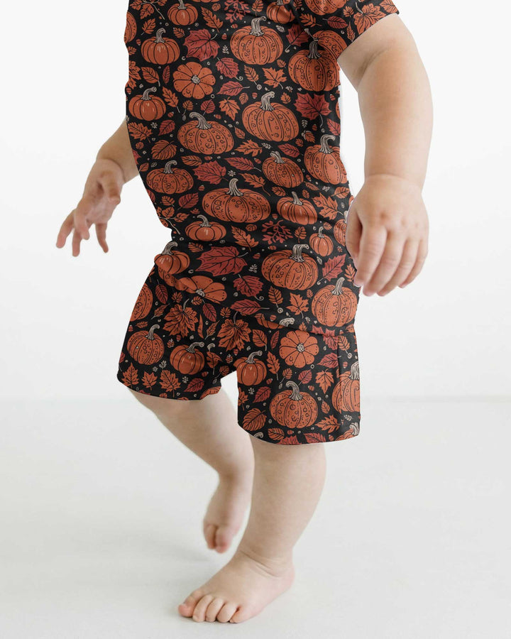 Retro Halloween Pumpkins Bamboo Two Piece Short Sleeve Shorts Pajama Set