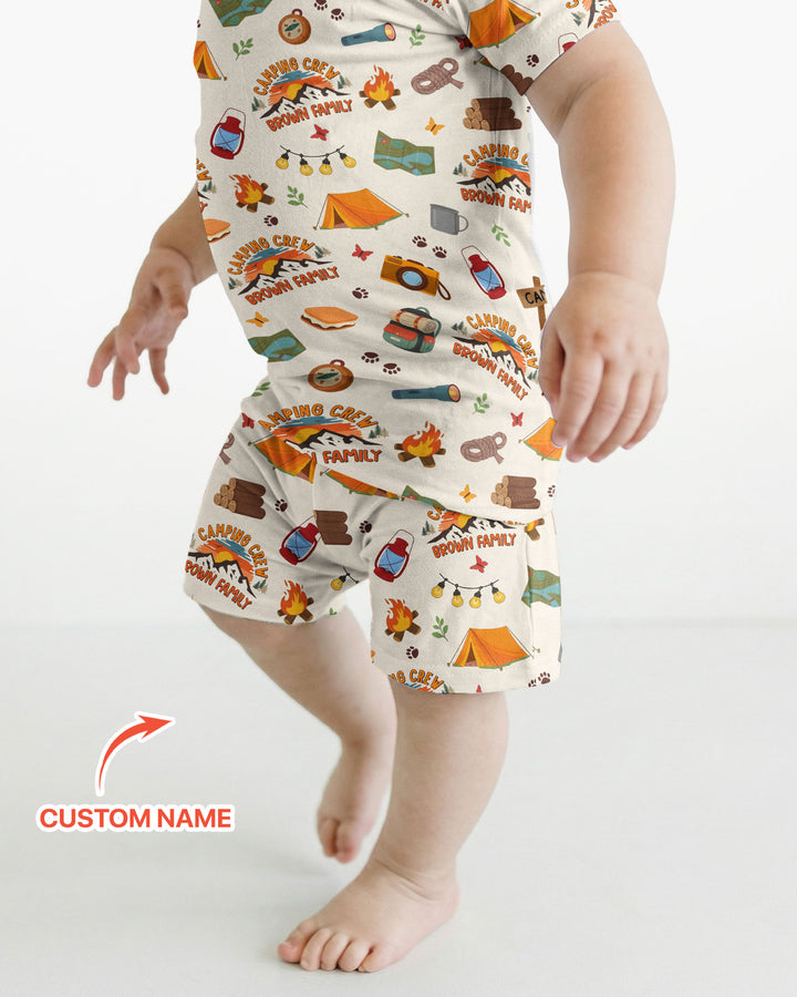 Custom Name Camping Crew Family Matching Bamboo Two Piece Short Sleeve Shorts Pajama Set