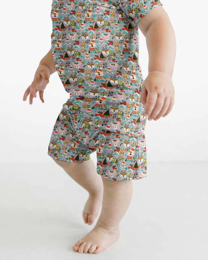 Christmas Woodland Deer Fox Bear Bamboo Two Piece Short Sleeve Shorts Pajama Set