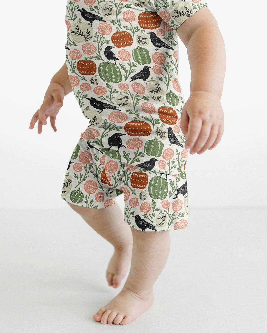 Country Crows with Mums and Pumpkins Bamboo Two Piece Short Sleeve Shorts Pajama Set