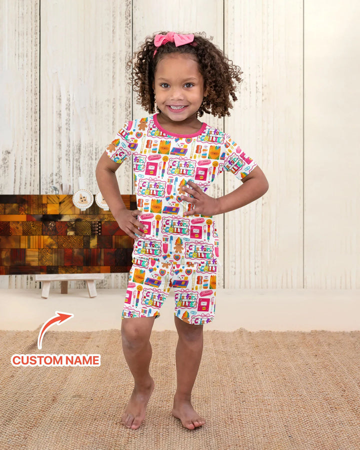 Custom Name Classroom Cuties Bamboo Two Piece Short Sleeve Shorts Pajama Set