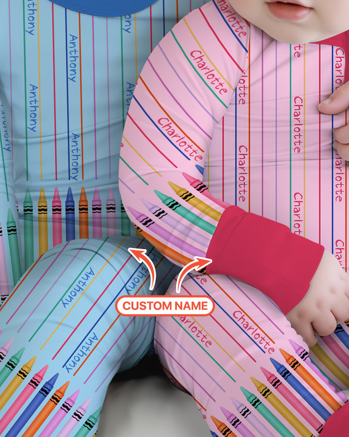 Custom Name Crayon Lines Bamboo Convertible Zippy
