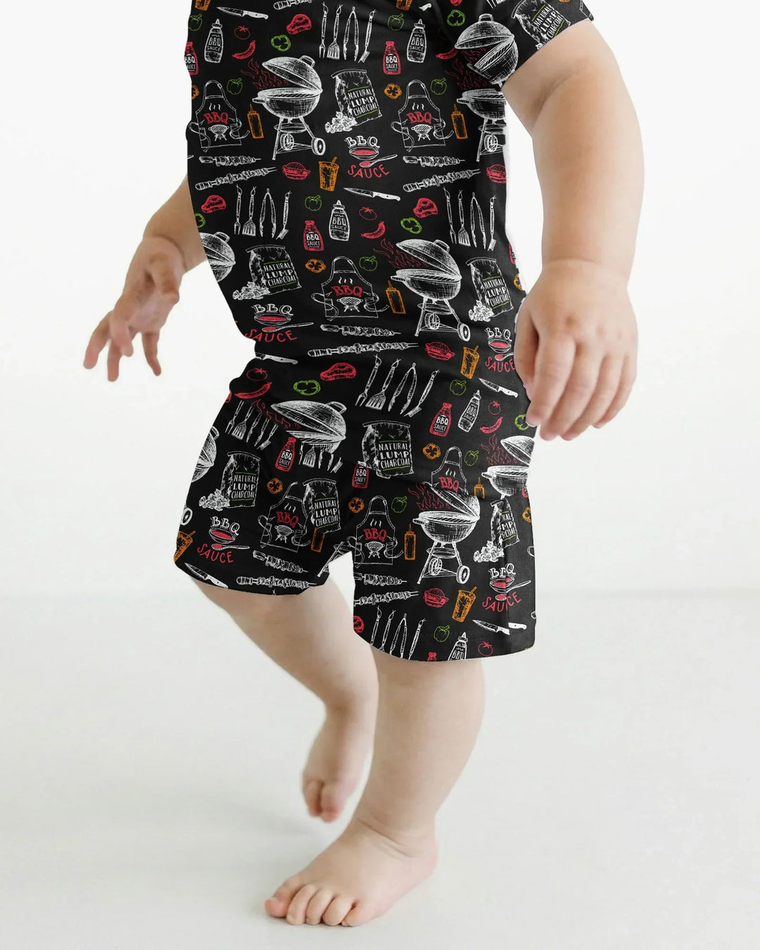 Backyard BBQ Party Family Matching Bamboo Two Piece Short Sleeve Shorts Pajama Set