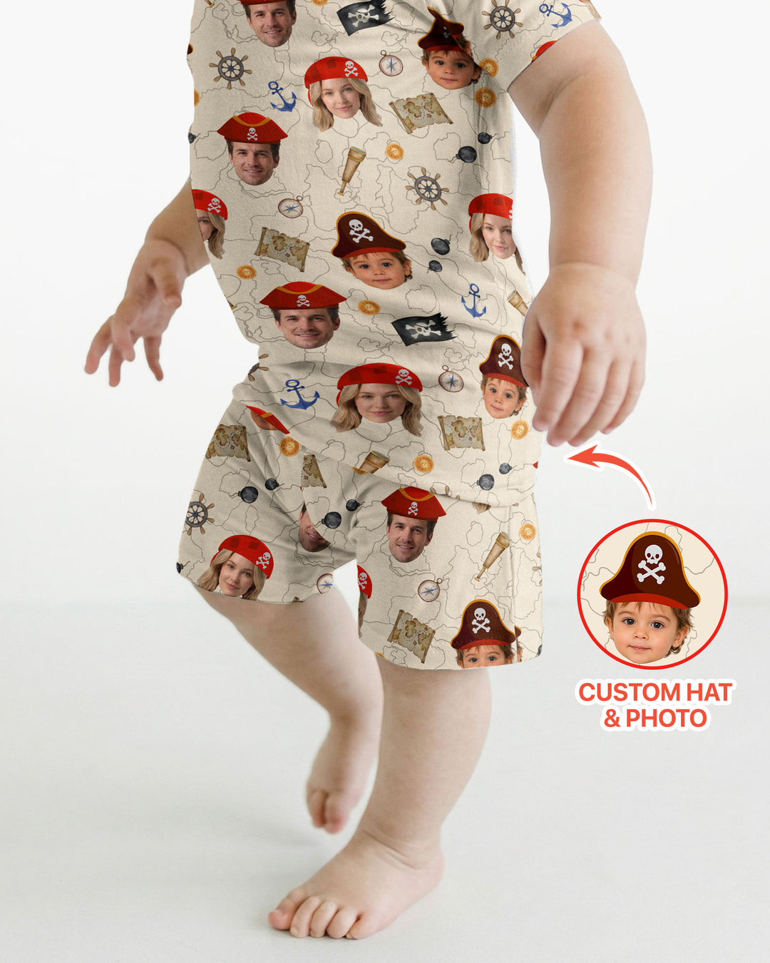 Custom Photo Treasure Map Adventures Family Matching Bamboo Two Piece Short Sleeve Shorts Pajama Set