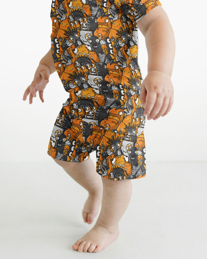 Colorful Doodle Monster Friends Bamboo Two Piece Short Sleeve Shorts Pajama Set
