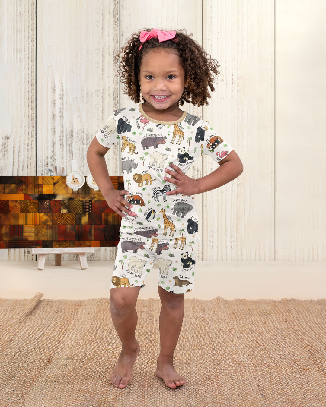 Safari Animals Bamboo Two Piece Short Sleeve Shorts Pajama Set