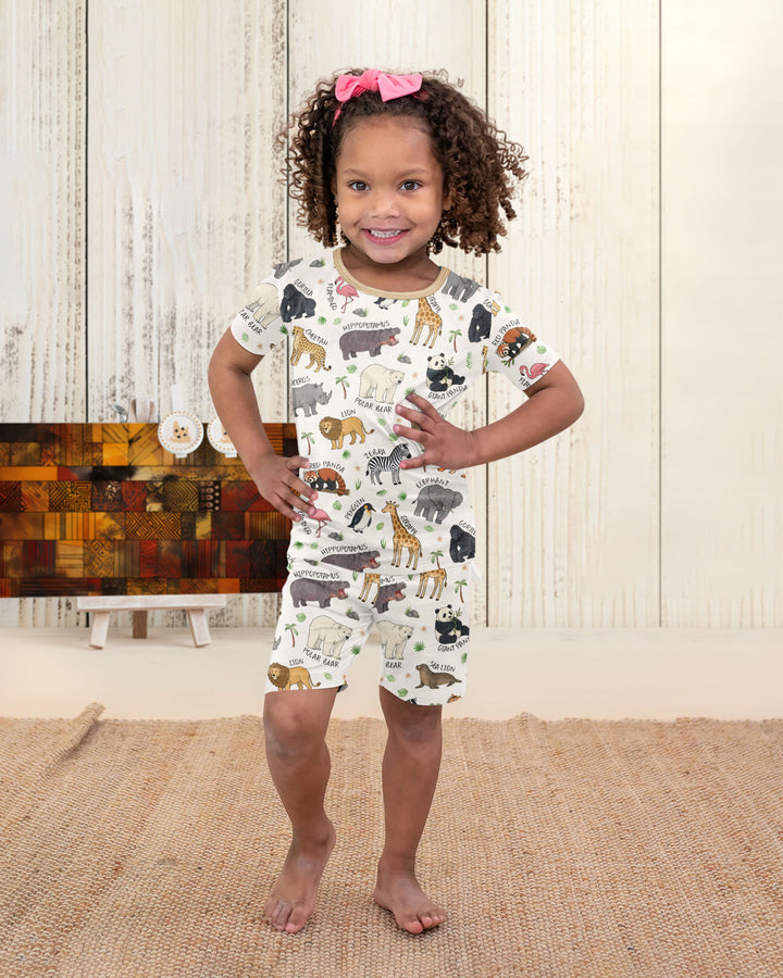 Safari Animals Bamboo Two Piece Short Sleeve Shorts Pajama Set