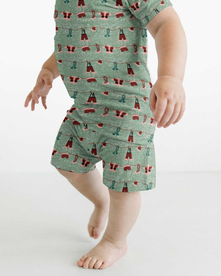 Santa In The Snow Bamboo Two Piece Short Sleeve Shorts Pajama Set