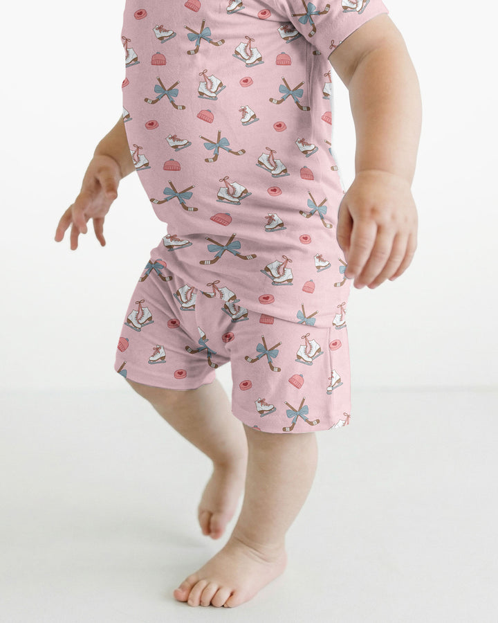 Girly Hockey Pink Bamboo Two Piece Short Sleeve Shorts Pajama Set