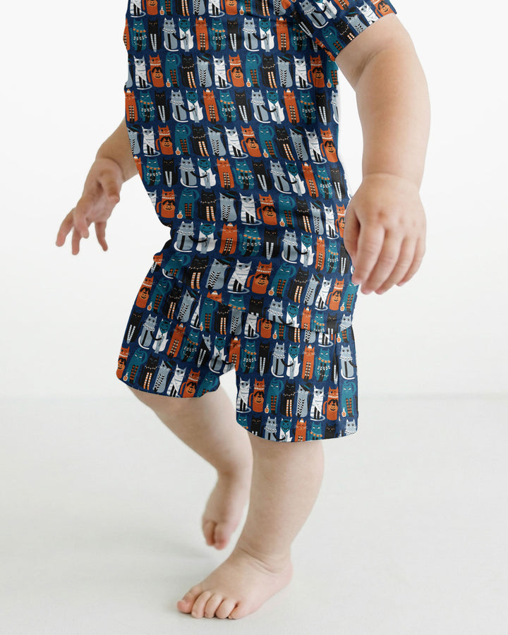 Retro Halloween Cat Bamboo Two Piece Short Sleeve Shorts Pajama Set