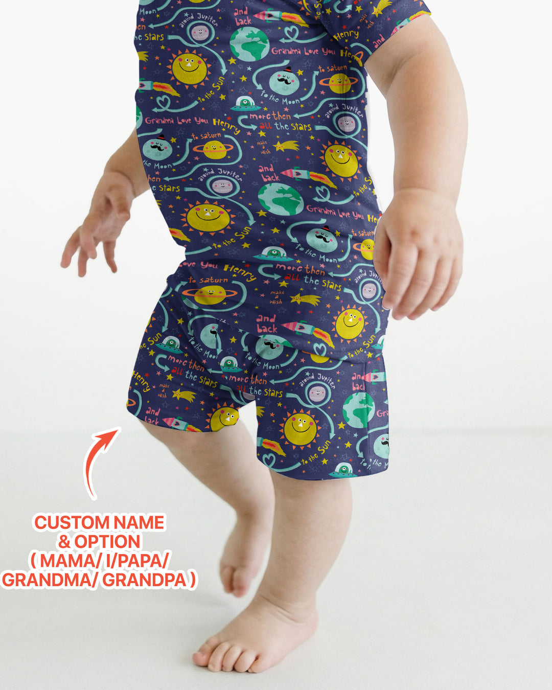 Love to the Moon and Back  Bamboo Two Piece Short Sleeve Shorts Pajama Set