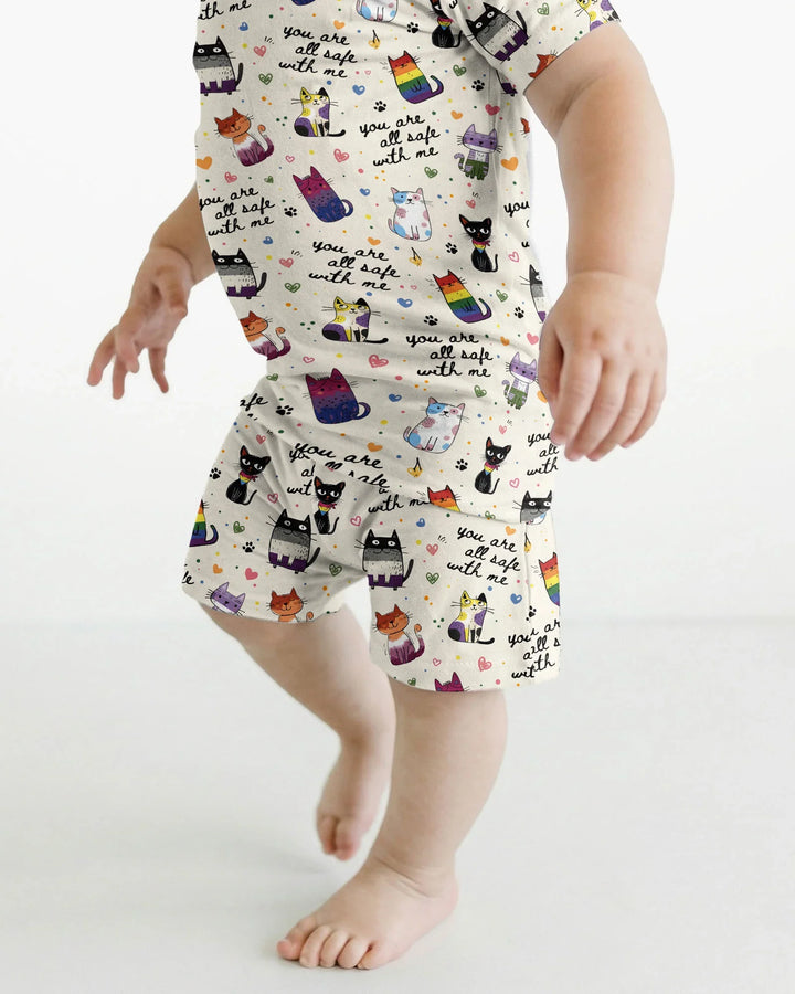 Loved & Safe Kitties Family Matching Bamboo Two Piece Short Sleeve Shorts Pajama Set