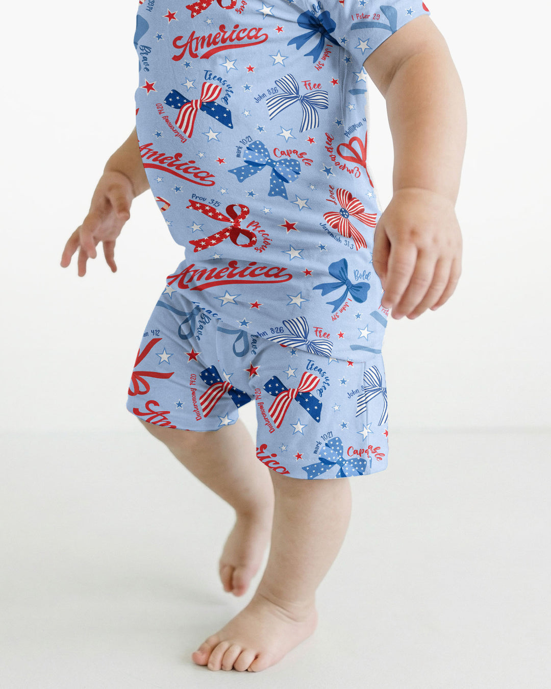 Girly Patriotic Bamboo Two Piece Short Sleeve Shorts Pajama Set