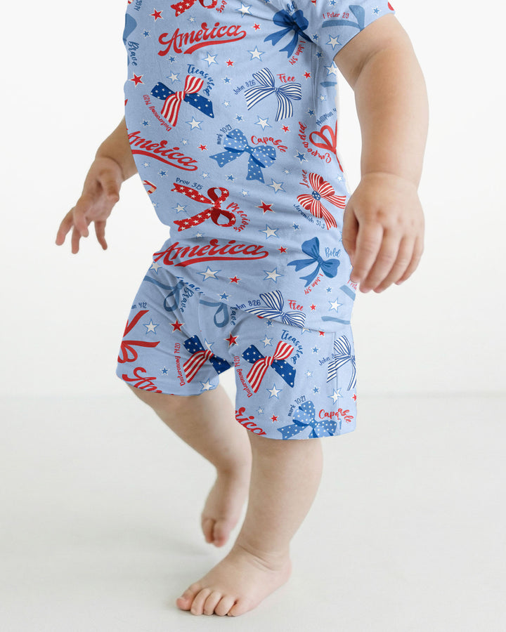 Girly Patriotic Bamboo Two Piece Short Sleeve Shorts Pajama Set