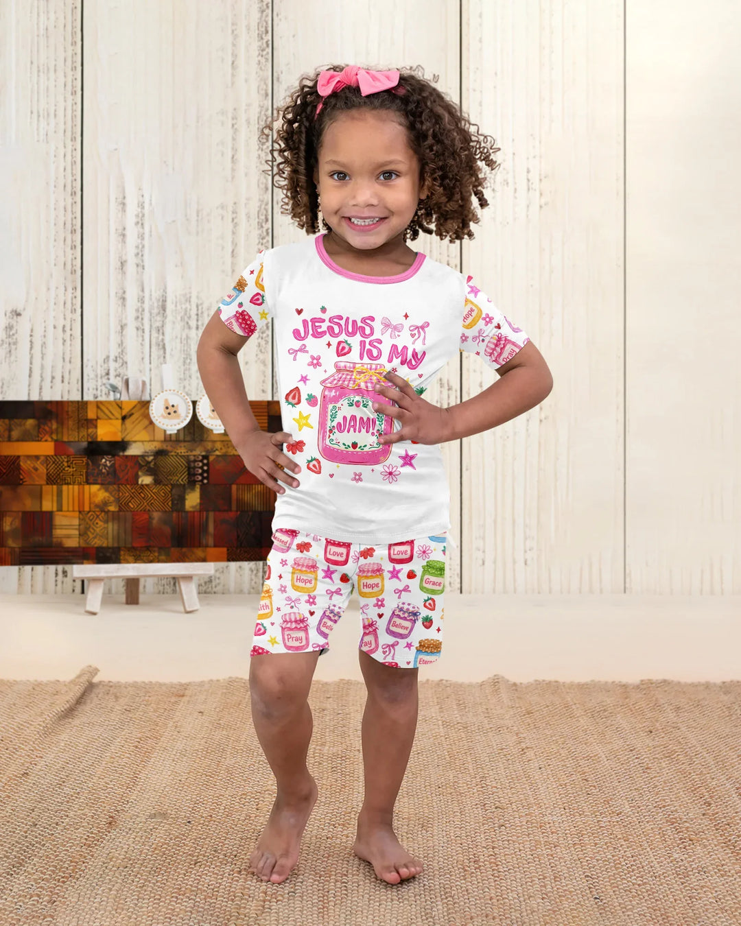 Preppy Summer Jesus Is My Jam Bamboo Two Piece Short Sleeve Shorts Pajama Set