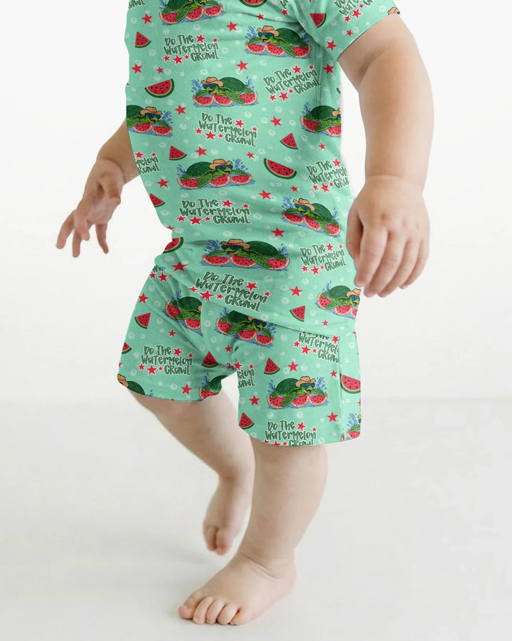 Watermelon Turtle Family Matching Bamboo Two Piece Short Sleeve Shorts Pajama Set