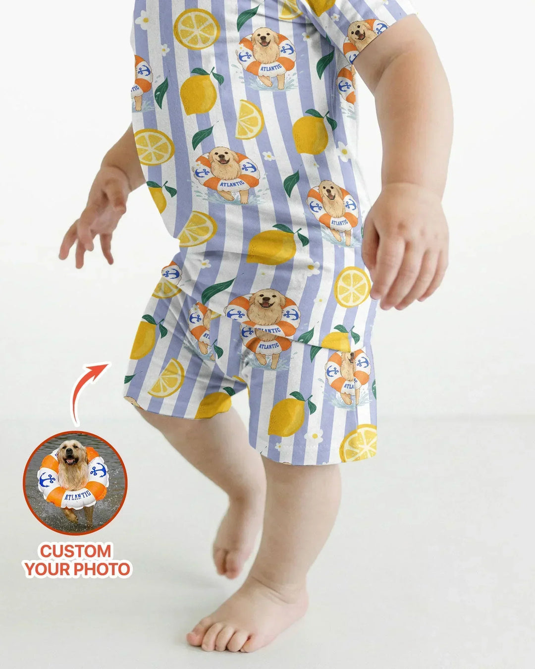 Custom Image Summer Lemon Bamboo Two Piece Short Sleeve Shorts Pajama Set