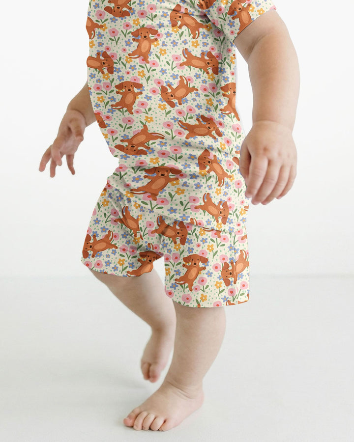 Dachshund Blooms Family Matching Bamboo Two Piece Short Sleeve Shorts Pajama Set
