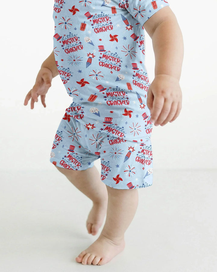 Little Miss Firecracker 4th July Bamboo Two Piece Short Sleeve Shorts Pajama Set