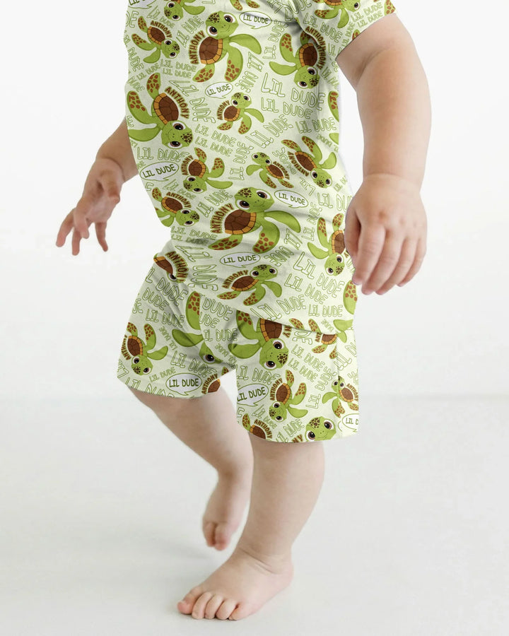 Custom Name Version Father and Son Turtle Bamboo Two Piece Short Sleeve Shorts Pajama Set