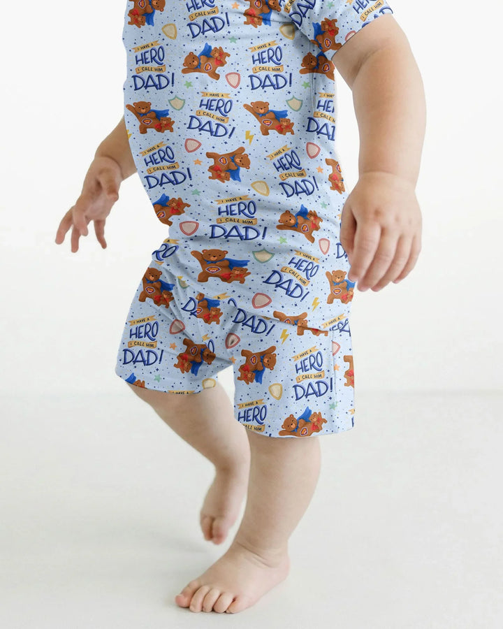 I Have A Hero Daddy & Me Matching Bamboo Two Piece Short Sleeve Shorts Pajama Set