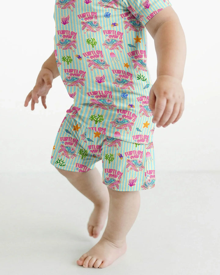 Turtley Over It Family Matching Bamboo Two Piece Short Sleeve Shorts Pajama Set