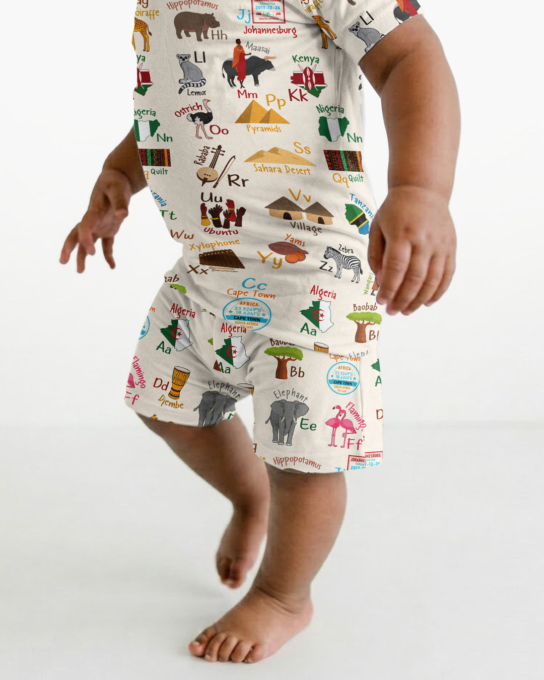 Explore Africa Geography Alphabet Bamboo Two Piece Short Sleeve Shorts Pajama Set