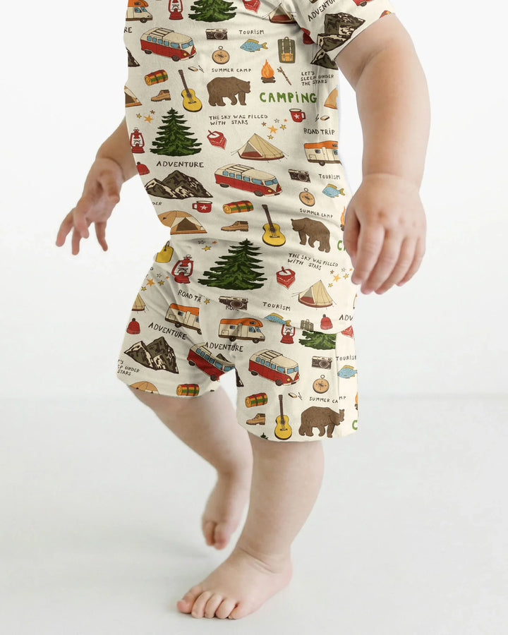 Outdoor Camping Adventure Family Matching Bamboo Two Piece Short Sleeve Shorts Pajama Set