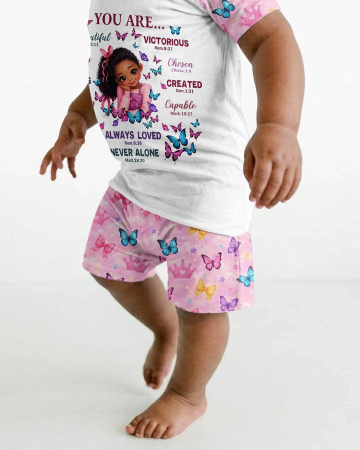 Black Girl Religious You Are Beautiful Bamboo Two Piece Short Sleeve Shorts Pajama Set