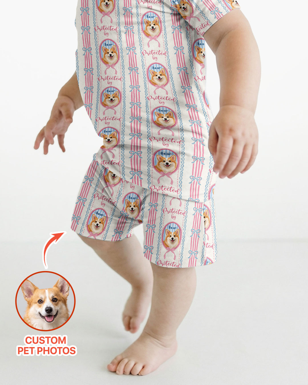 Custom Coquette Pet Photo Little Protector Bamboo Two Piece Short Sleeve Shorts Pajama Set