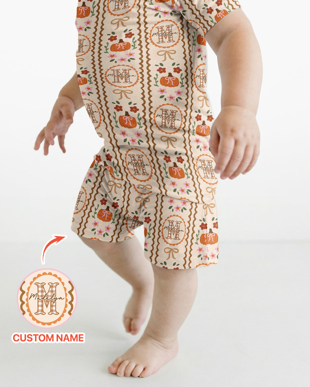 Custom Name Pumpkin Cottage Bamboo Two Piece Short Sleeve Shorts Pajama Set