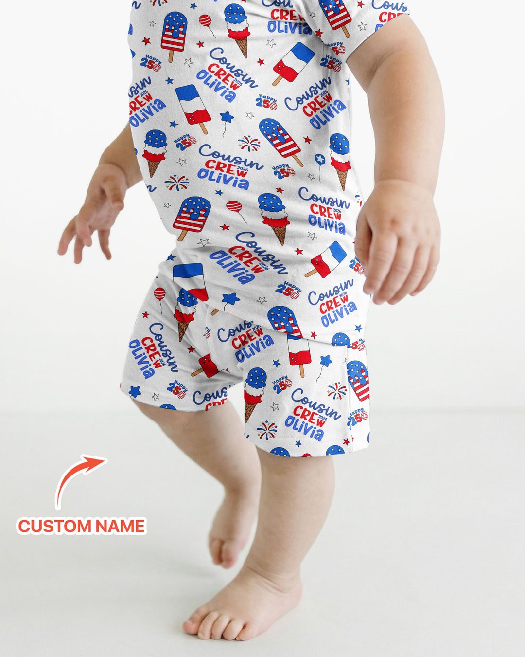 Custom Name 4th of July Cousin Crew Bamboo Two Piece Short Sleeve Shorts Pajama Set