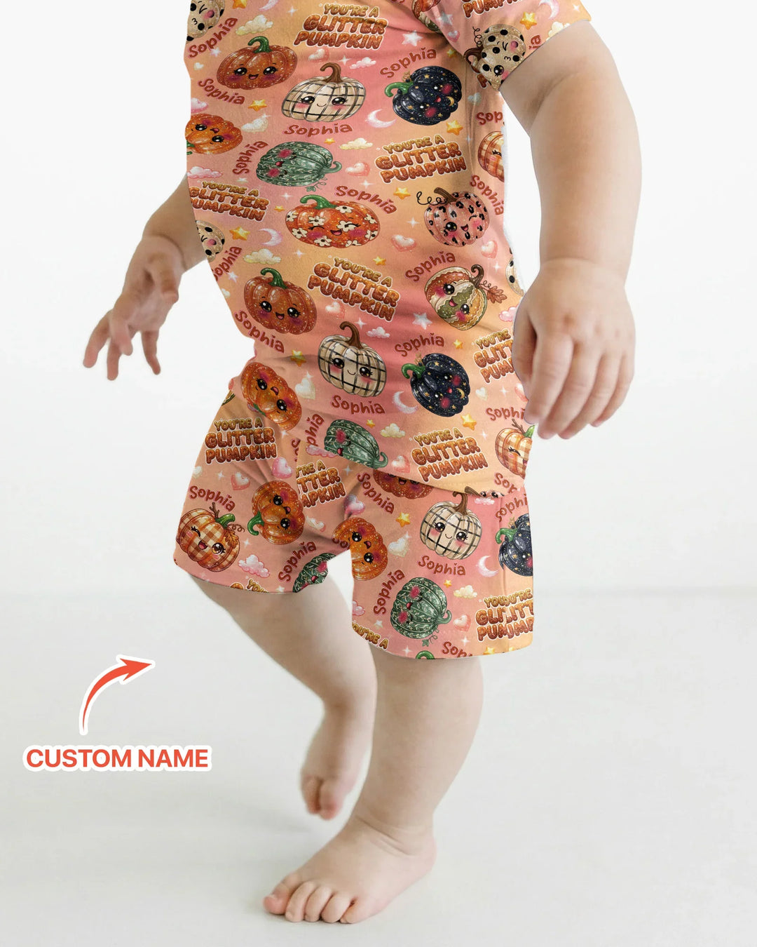 Custom Name You're A Glitter Pumpkin Bamboo Two Piece Short Sleeve Shorts Pajama Set