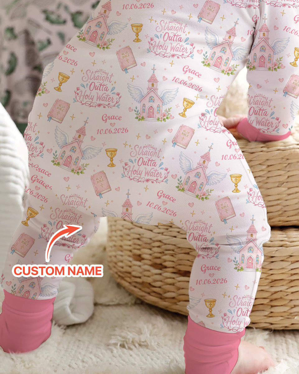 Custom Name Baptism Christening Straight Outta Holy Water Bamboo Convertible Zippy