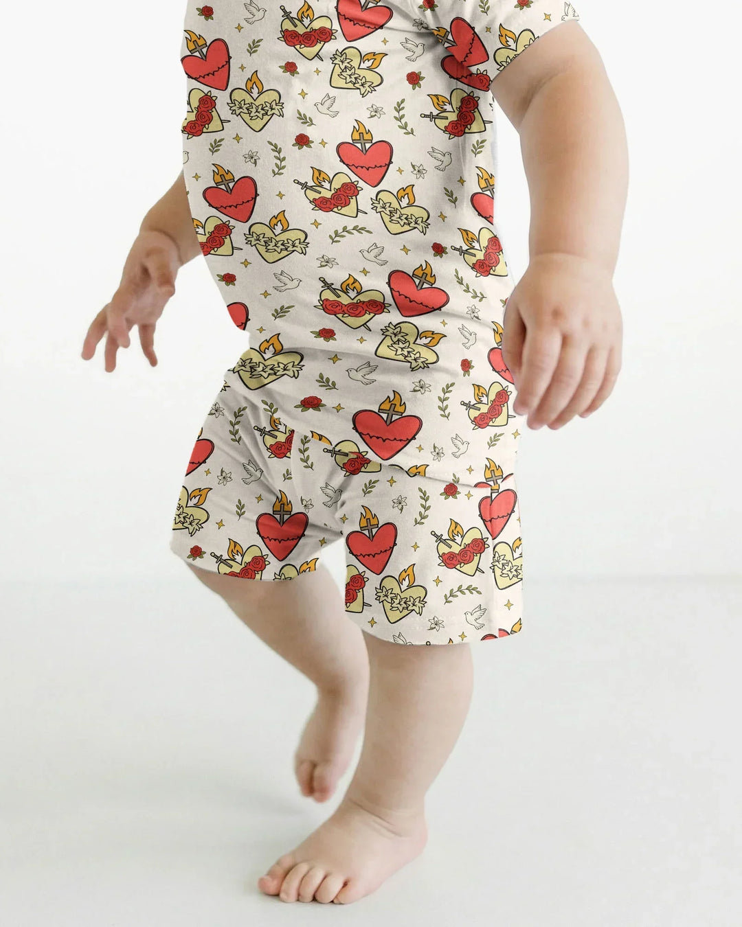 Three Sacred Hearts Bamboo Two Piece Short Sleeve Shorts Pajama Set