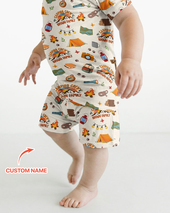 Custom Name Camping Crew Family Matching Bamboo Two Piece Short Sleeve Shorts Pajama Set