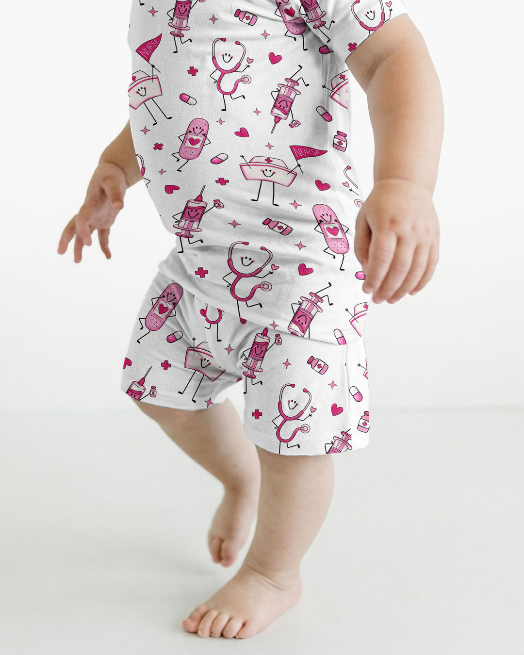 Cute Nurse Crew Bamboo Two Piece Short Sleeve Shorts Pajama Set