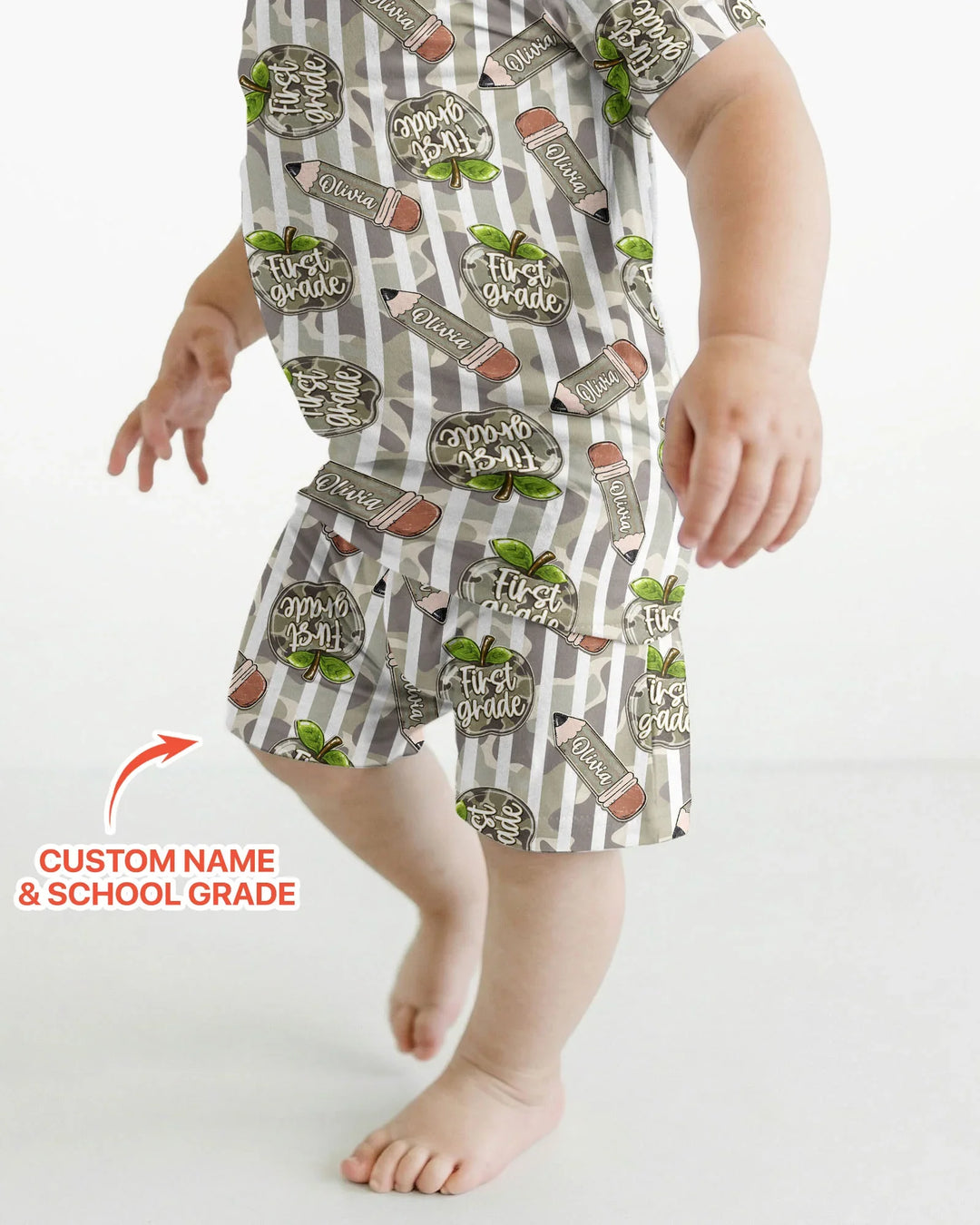Custom Name Camo Apple Days Bamboo Two Piece Short Sleeve Shorts Pajama Set