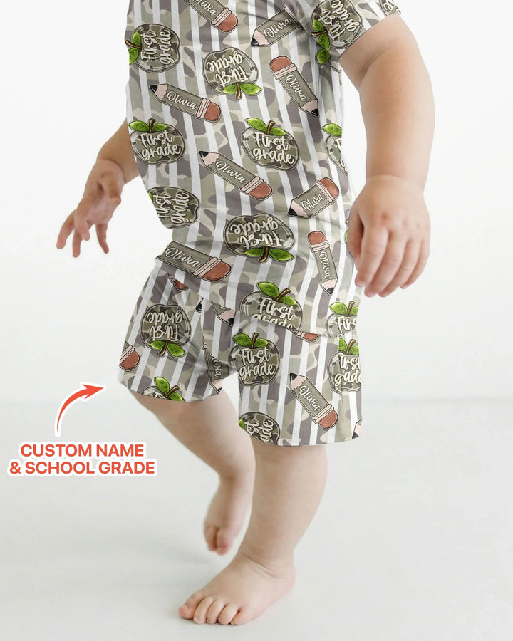 Custom Name Camo Apple Days Bamboo Two Piece Short Sleeve Shorts Pajama Set