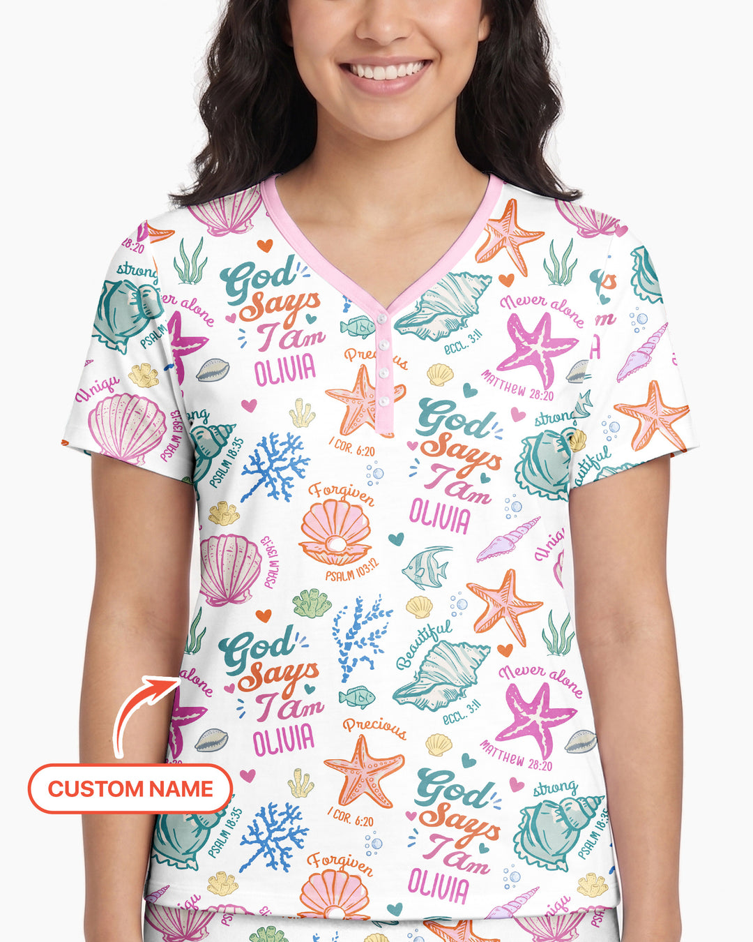 Coastal God Says I Am Custom Name Bamboo Women Short Sleeve Short Pajama Set