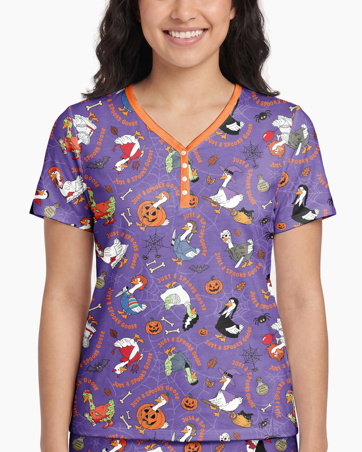 Just A Spooky Goose Family Matching Bamboo Women Short Sleeve Short Pajama Set