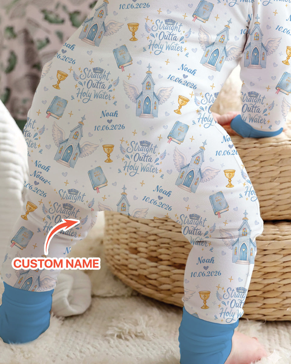 Custom Name Baptism Christening Straight Outta Holy Water Bamboo Convertible Zippy