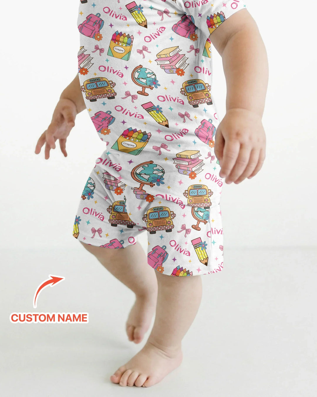 Custom Name Back To School Bamboo Two Piece Short Sleeve Shorts Pajama Set